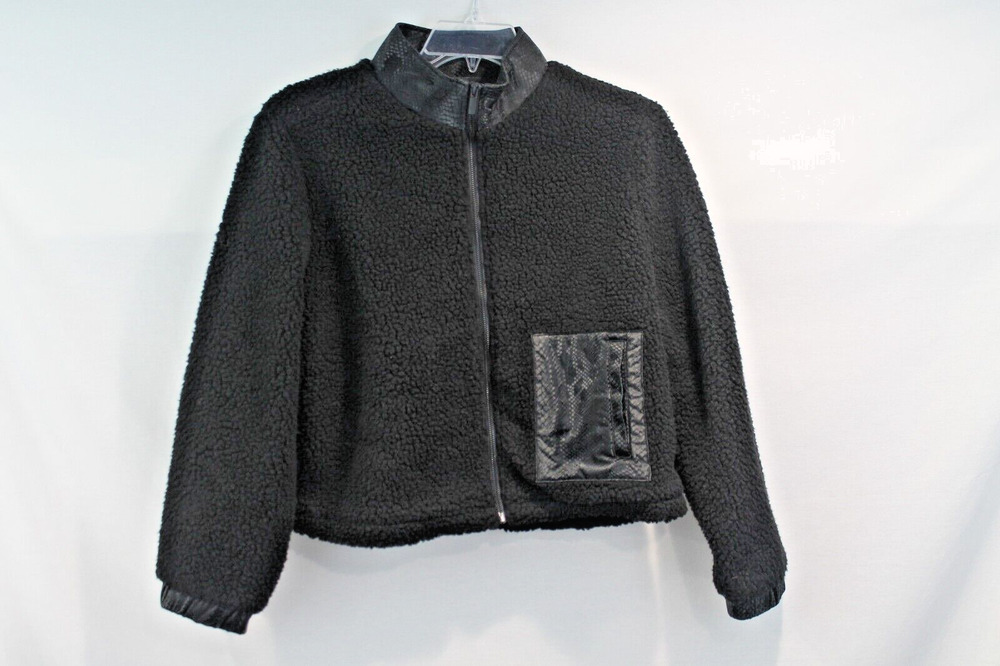 Juicy Couture Jacket Sherpa Faux Leather Trim Womens size L Black Lined Pockets